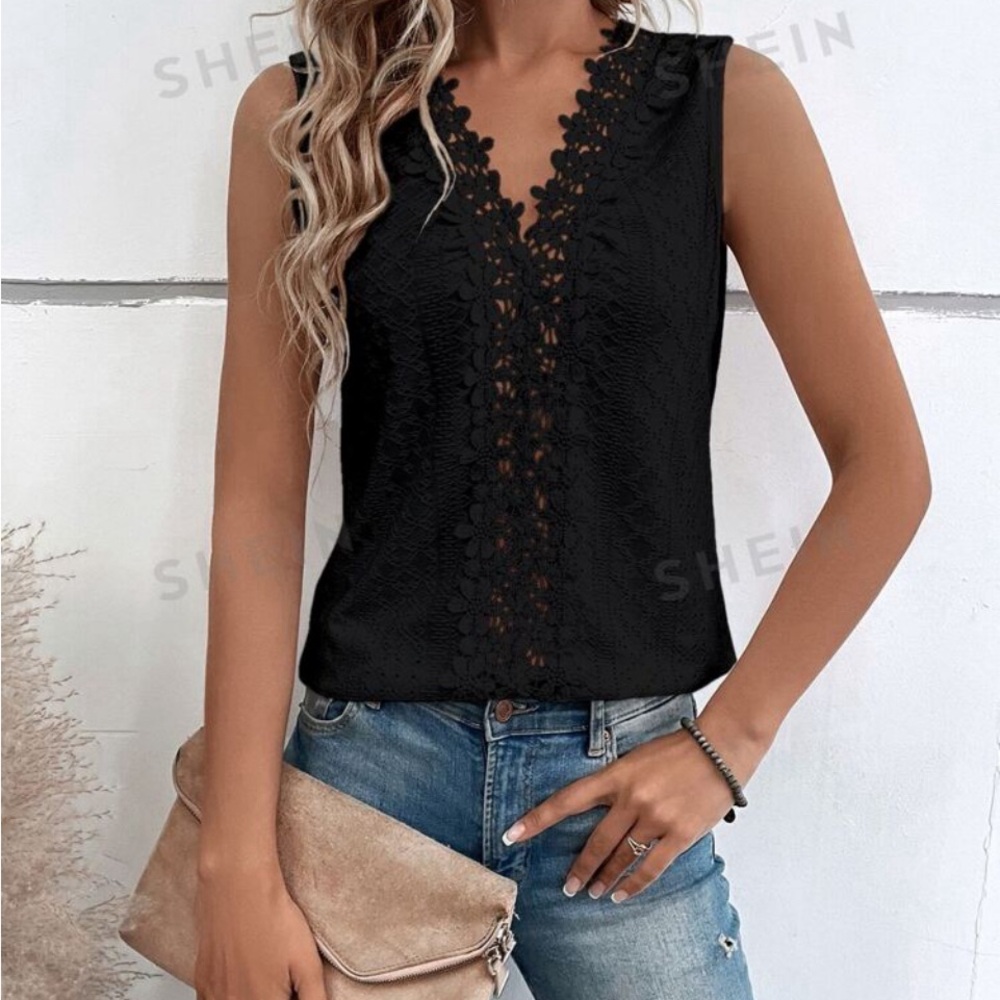 SHEIN LUNE Guipure Lace Panel Tank Top